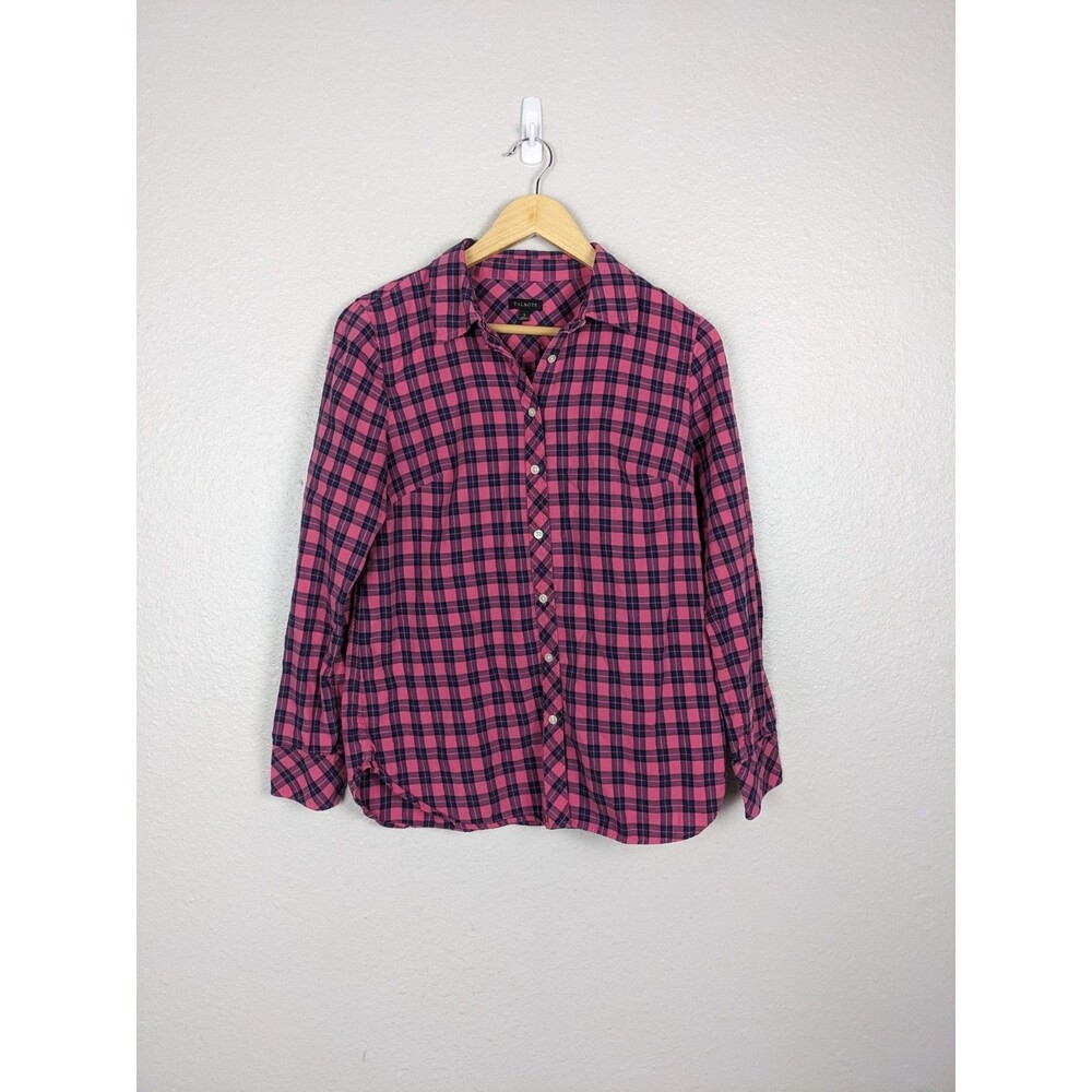Talbots Pink Blue Plaid Cotton Long Sleeve Tunic Blouse‎ Small